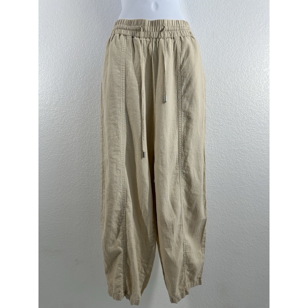 Zara Women's Sz: XS Oatmeal Tapered Balloon Linen Blend Pants Cruise Beach